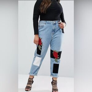 ASOS Curve Original Mom High Waist 3D Embroidery Rose Jeans Size 18/32 SOLD OUT